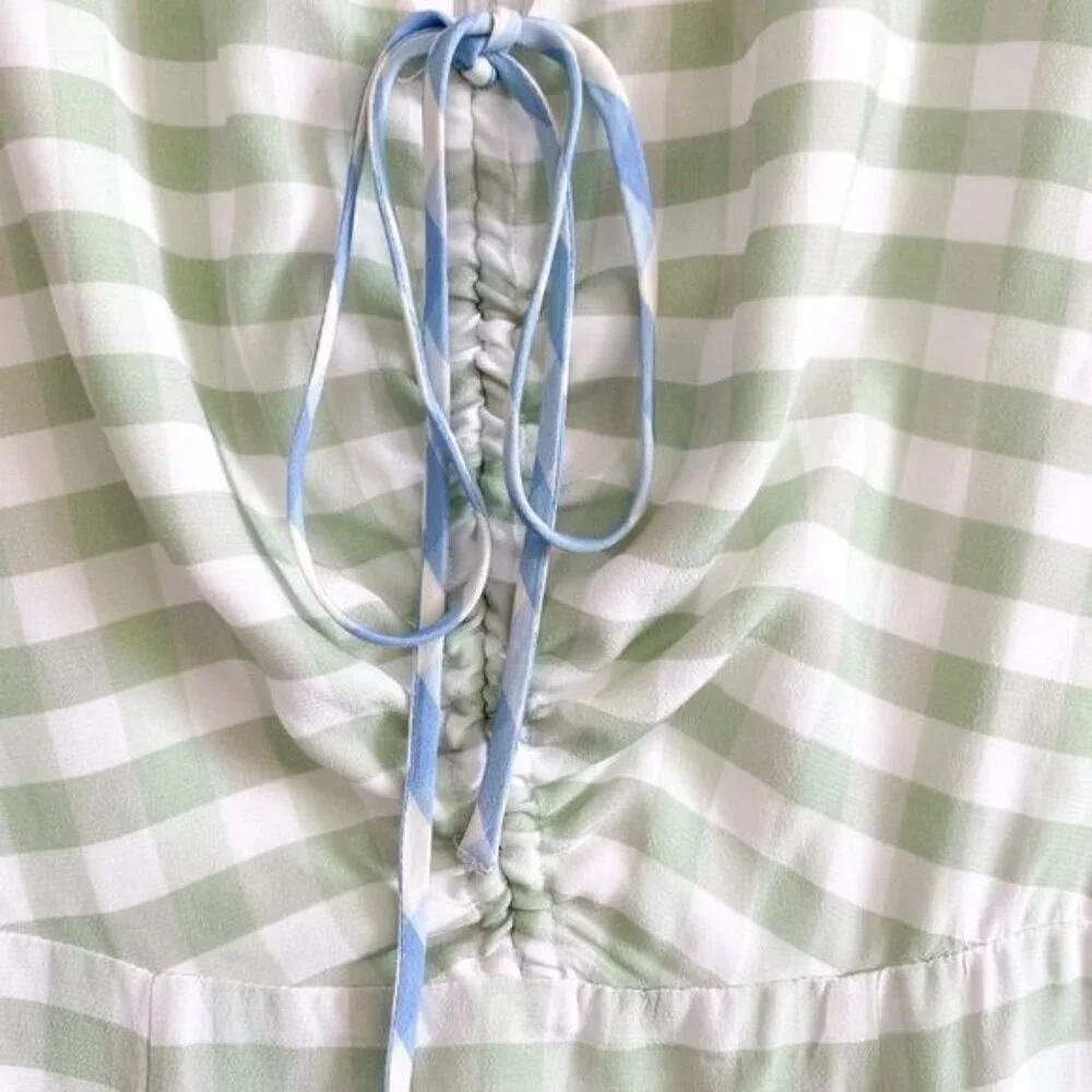 STAUD Olivier Gingham Mini Dress Green Blue Size 2 NWT